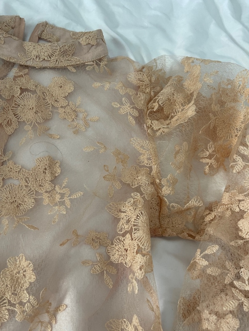 Sheer Floral Embroidered Blouse in Nude side L